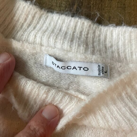 Staccato Cream Striped Sweater with Subtle Sequins Size Large - Picture 5 of 7